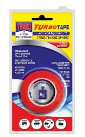 ΤΑΙΝΙΑ ΔΙΠΛΗΣ ΟΨΕΩΣ TURBO TAPE 19mmX1.5 ΔΙΑΦ.